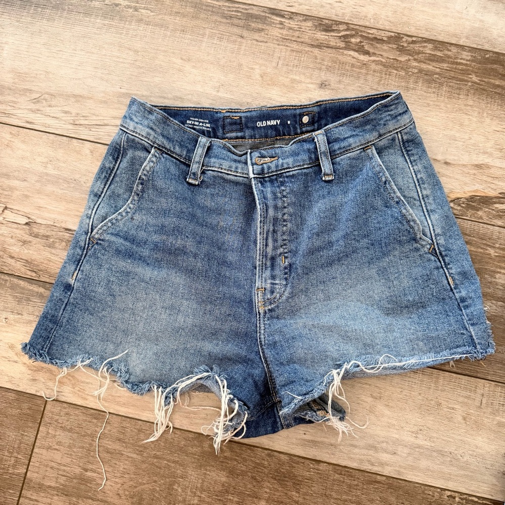 Old Navy A-line High-Rise Blue Denim Cutoff Shorts